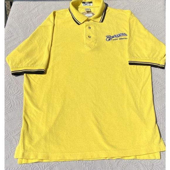 Vintage Milwaukee Brewers Staff Ball Park Polo Medium Yellow Miller Park - Picture 2 of 8
